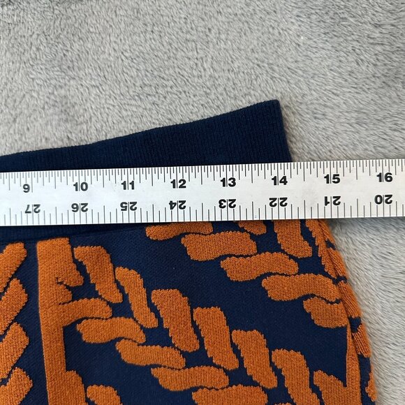 Maeve Anthropologier Navy Blue Orange Motif Knit Midi Skirt LARGE - Picture 6 of 6